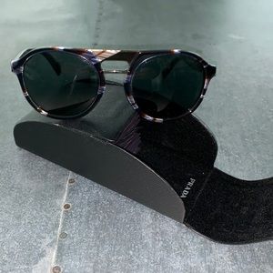 Prada SPR09P Sunglasses Striped Blue Horn/Gray